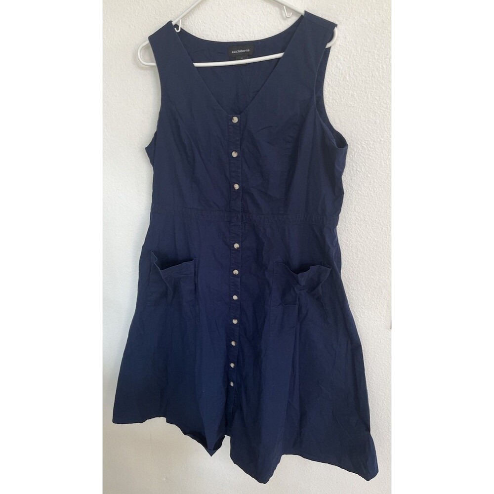 Liz Claiborne Navy Blue Button Down Midi Dress Womens Sz 18 Career Office Casual